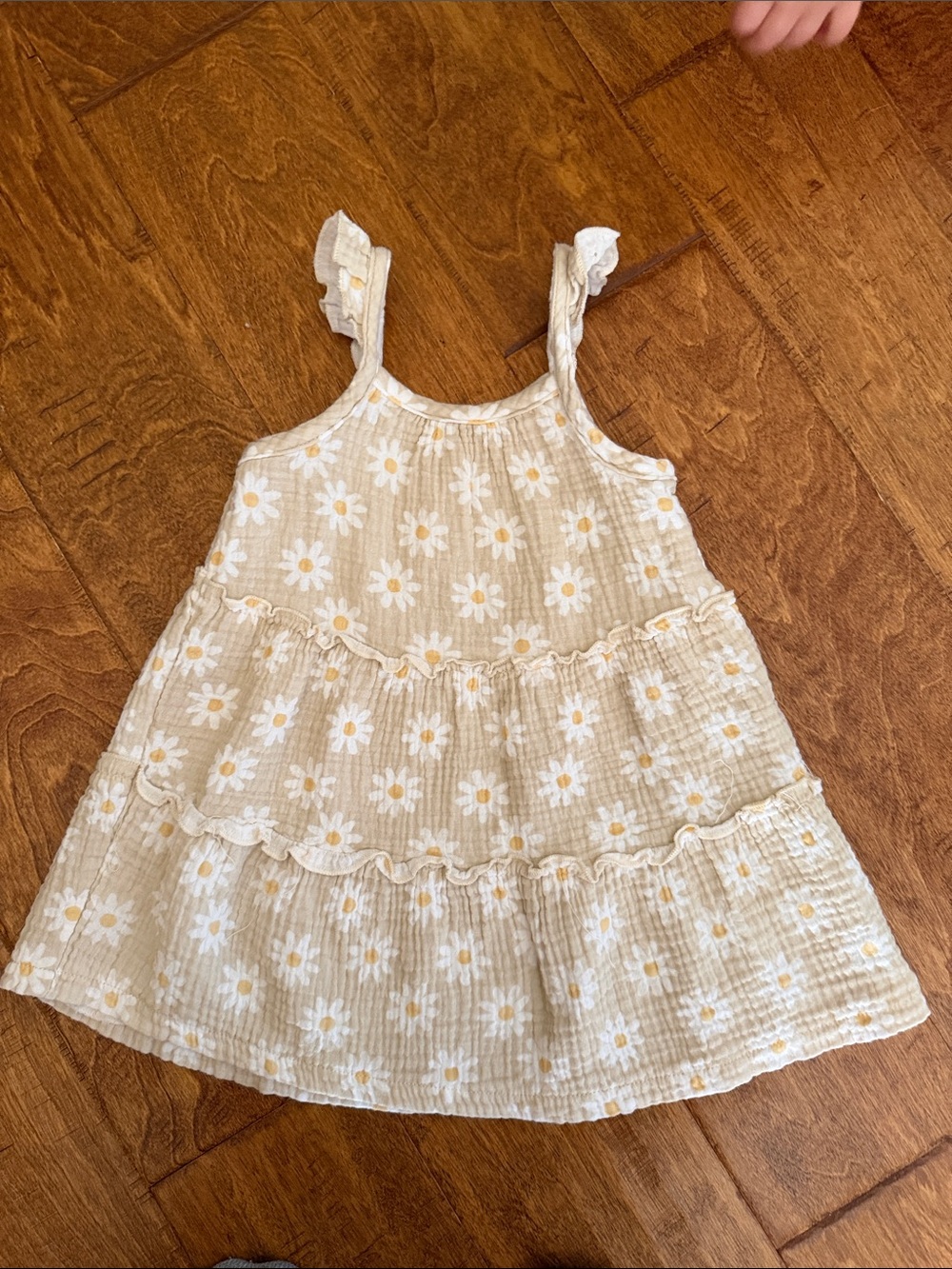 Girls Cream Daisy Tiered Sundress with Ruffle Straps